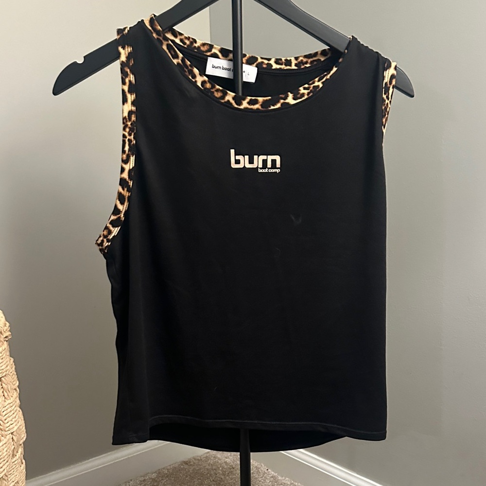 Burn Black Leopard Trim Muscle Tee